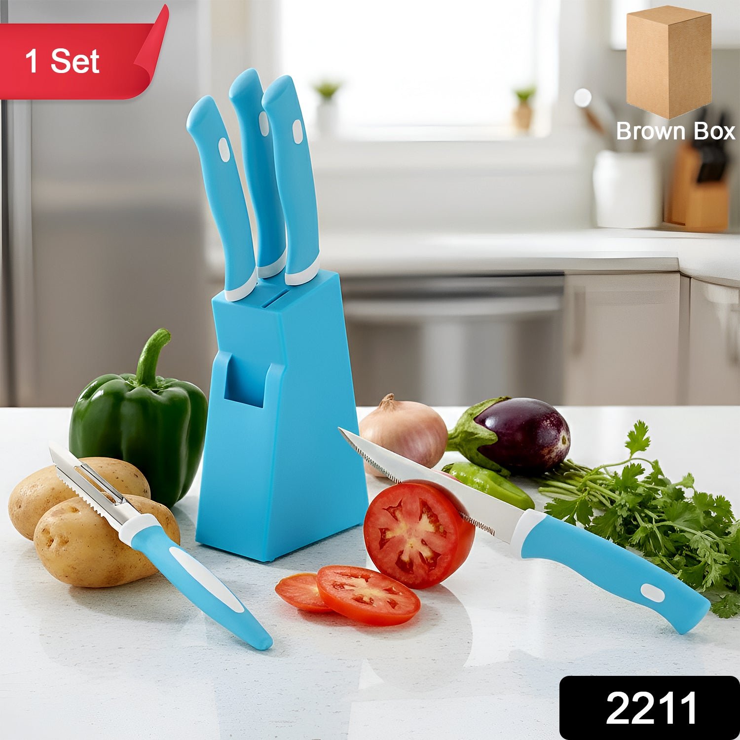 sku_1510db1d-29ea-46c0-9a64-4ff31ef9875c Stainless Steel Knife Set – 6 Pc Kitchen Tools with Stand | Indo Glow