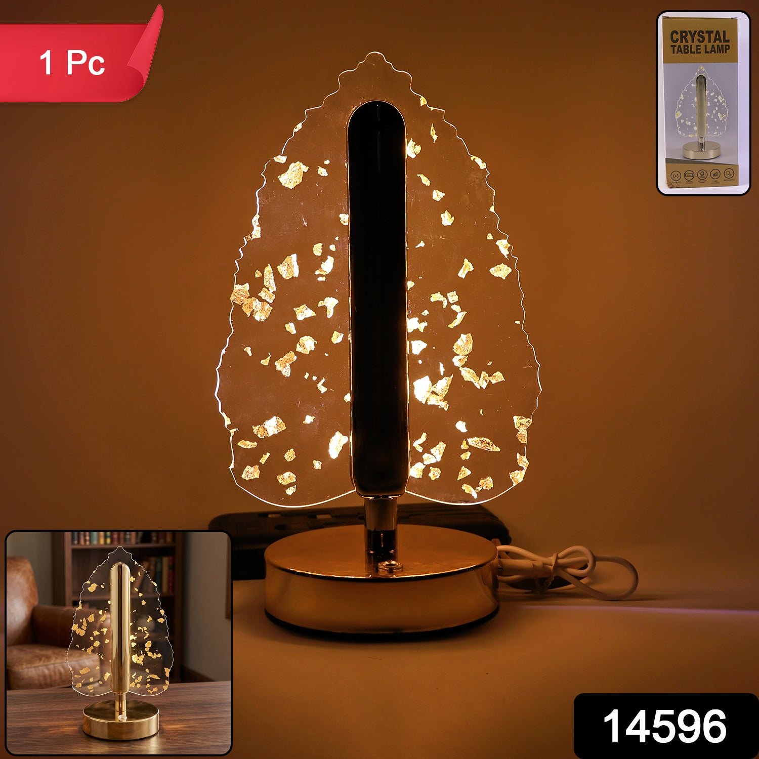 Golden Crystal Leaf LED Table Lamp – USB Charging & Warm Light