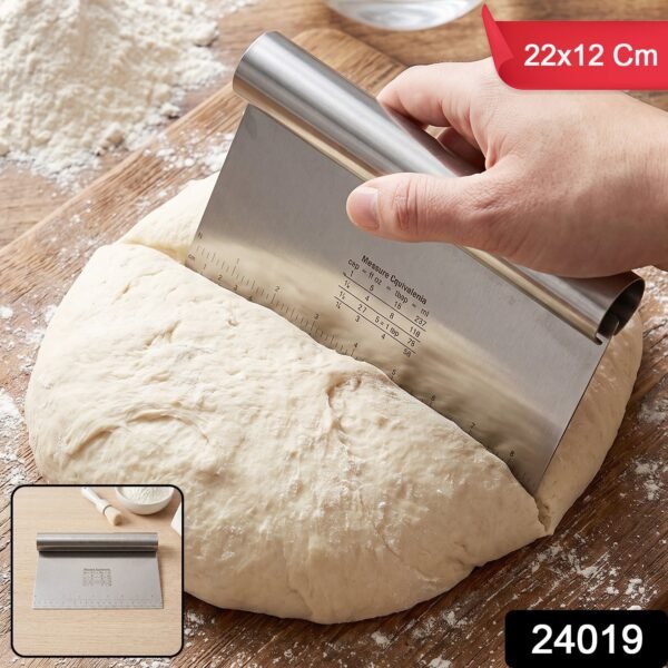 sku_1cb8ec3e-f4f1-45c2-8ff1-a83fd2f01371.jpg Big Stainless Steel Dough Scraper Cutter 22 x 12 Cm with Scale (1 Pc)