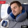 U Shaped Memory Foam Neck Pillow Blue Grey Travel Pillow with Snap (1 Pc)