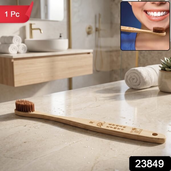 Soft Bristle Bamboo Toothbrush, Eco-Friendly Wooden Toothbrush with Engraved Handle (1 Pc)