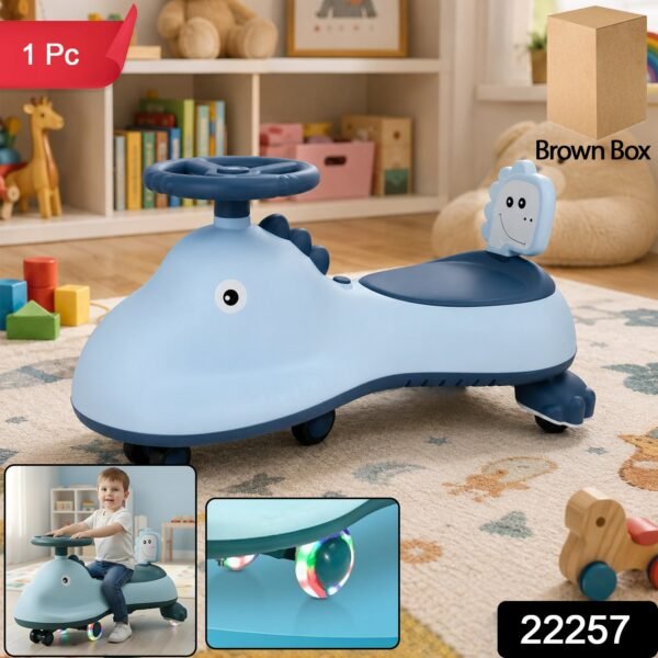 Kids Swing Car Ride On Toy with Music, Blue Shark Design Magic Twist Car (1 Pc)