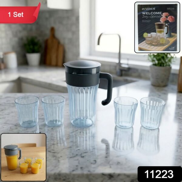 sku_2a6b7b9c-a382-402b-b917-6868be71ed69 Plastic Water Jug with 4 Glasses Set – Perfect for Home Use