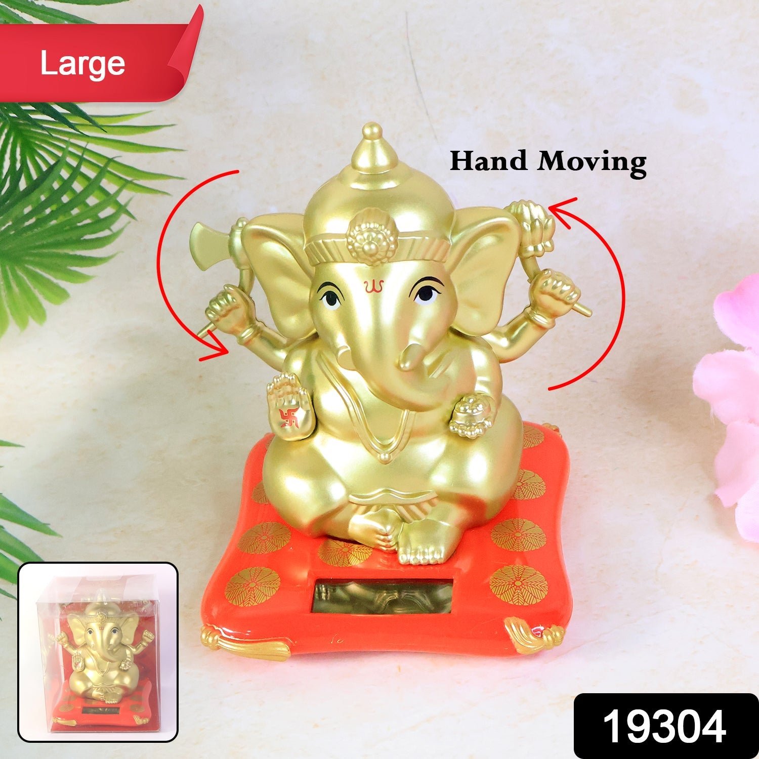 Large Lord Ganesha Idol – Decorative Religious Statue with Solar-Powered Base