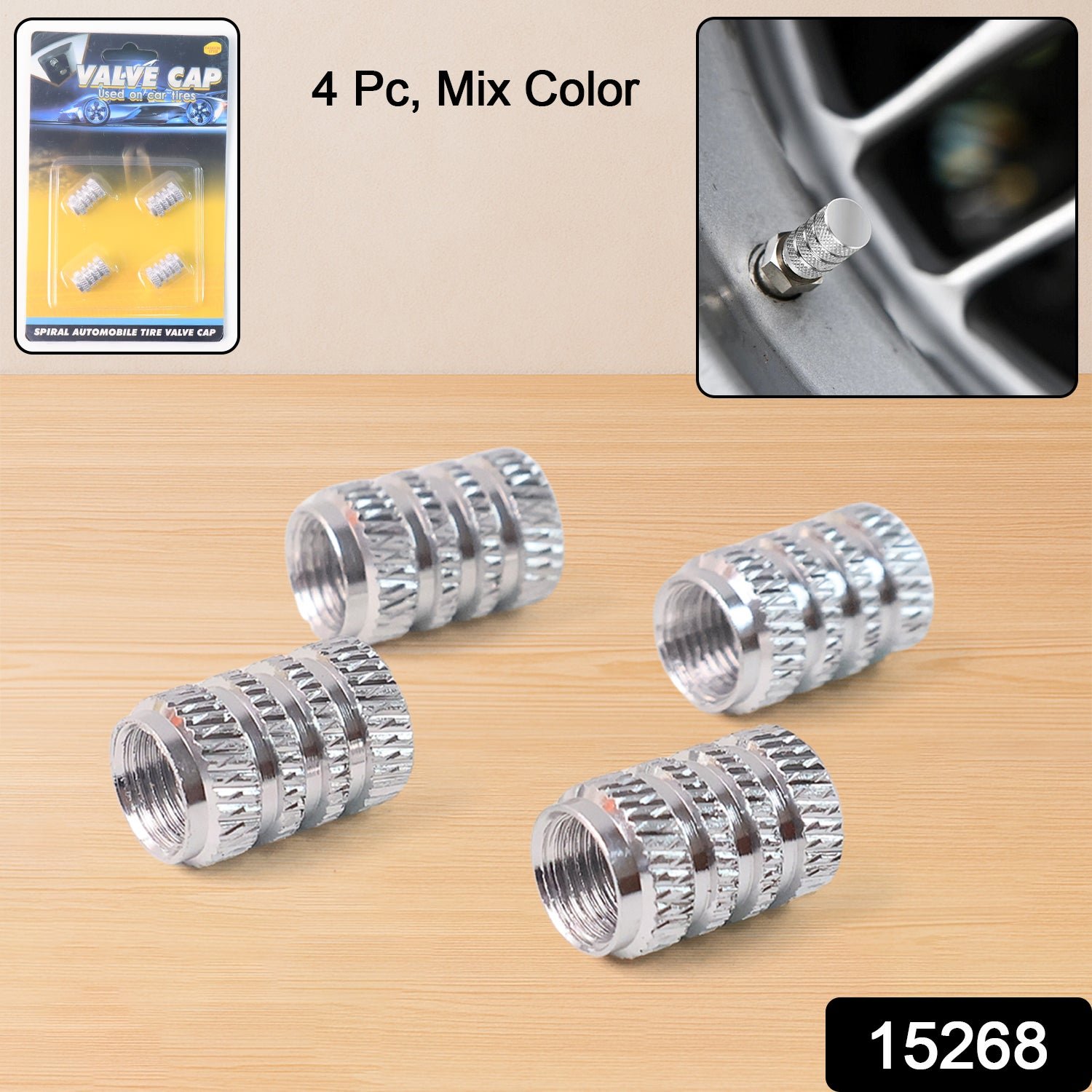 Silver Aluminium Valve Caps – Durable Set of 4 for Cars