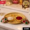 sku_357f236a-271f-4ef7-b6ef-8dd8cebc680f Cow Design Kankavati Kumkum Holder, Golden Pooja Thali with Compartments (1 Pc)