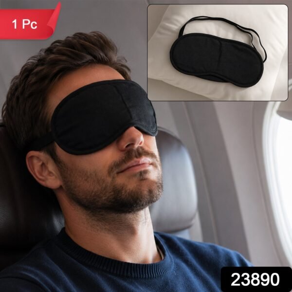 Soft Black Fabric Sleeping Eye Mask for Flight Travel and Night Rest (1 Pc)