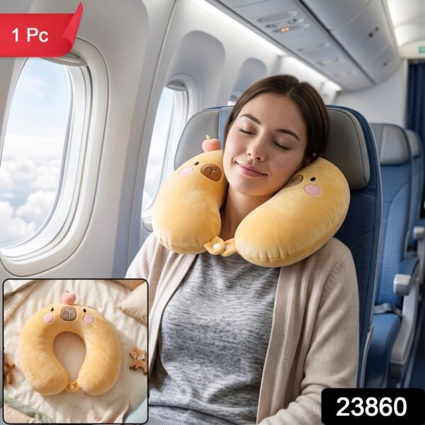 U-Shaped Travel Neck Pillow, Cute Capybara Soft Plush Pillow for Kids (1 Pc)