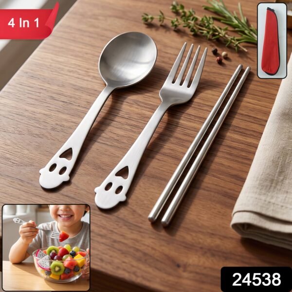 Stainless Steel Portable Cutlery Set Spoon Fork Chopsticks with Pouch (4 Pc Set)
