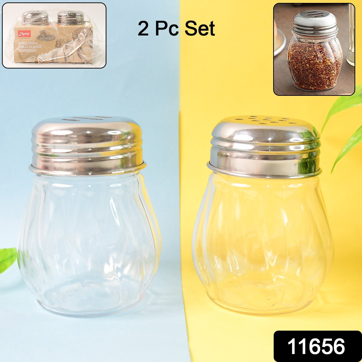 Oregano & Chilli Flakes Dispenser Set – 2 Pcs Spice Shakers with Stainless Steel Lid