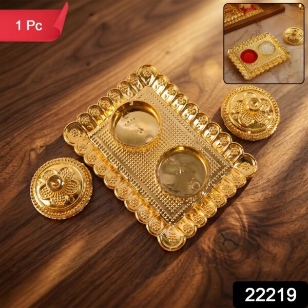 Kumkum Holder – Elegant Golden Floral Pooja Accessories