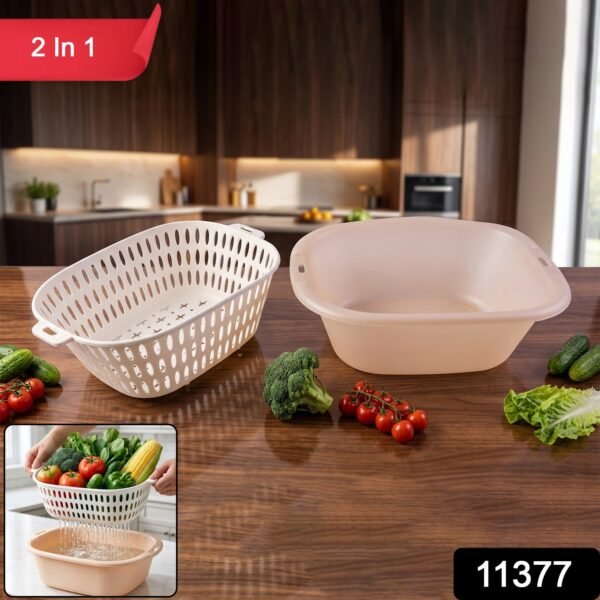 2 in 1 Plastic Double Drain Basket – Multi-Purpose Kitchen Tool