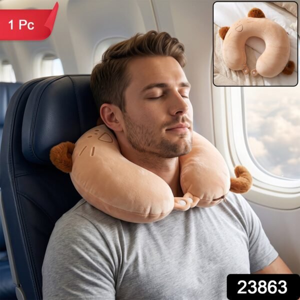 U-Shaped Travel Neck Pillow, Cute Cat Soft Plush Pillow with Ears (1 Pc)