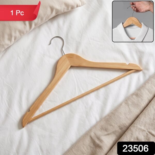 Premium Wooden Cloth Hanger Garment Coat Hanger with Bar for Wardrobe (1 Pc)