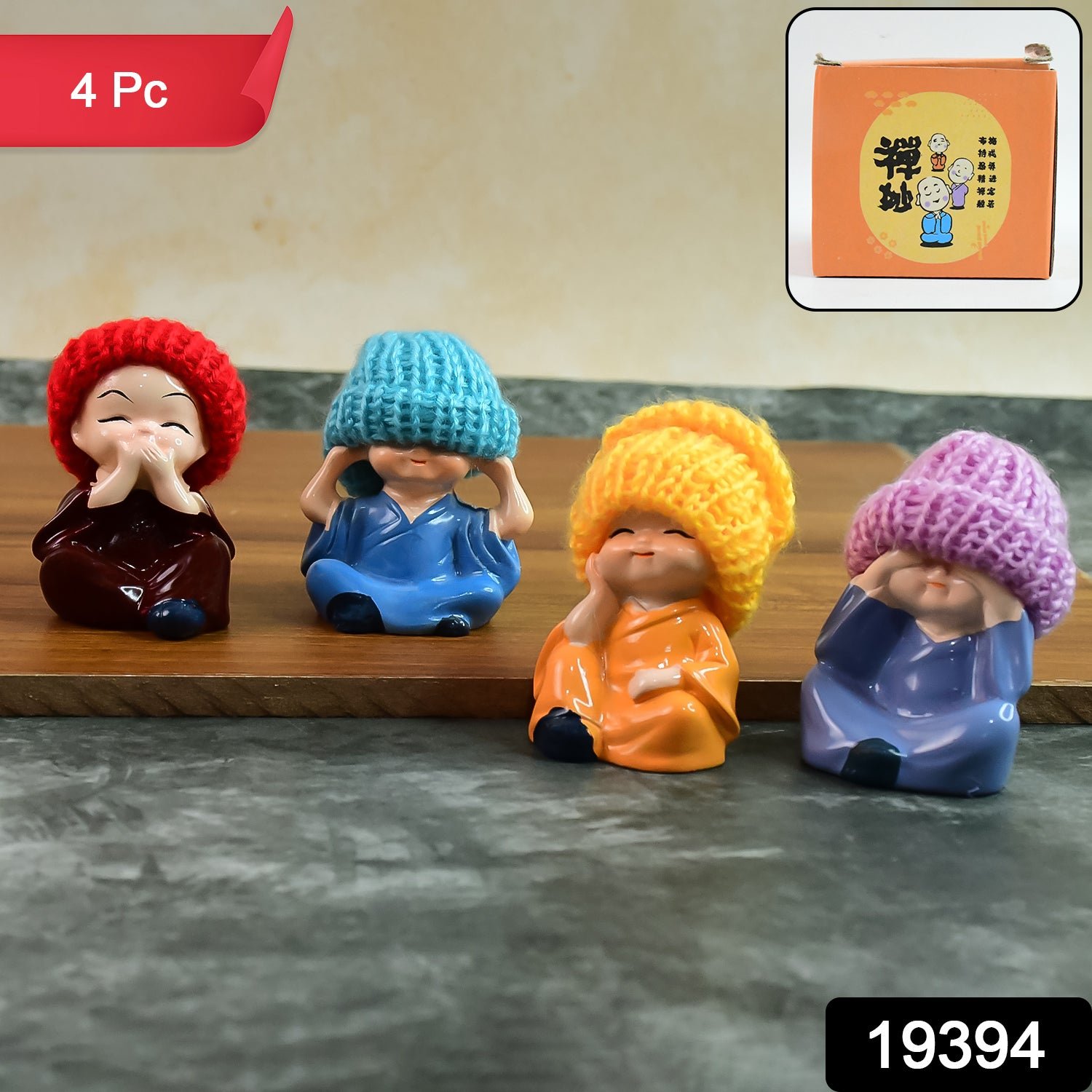 Resin Monk Buddha Showpiece Set of 4 – Spiritual Home Decor