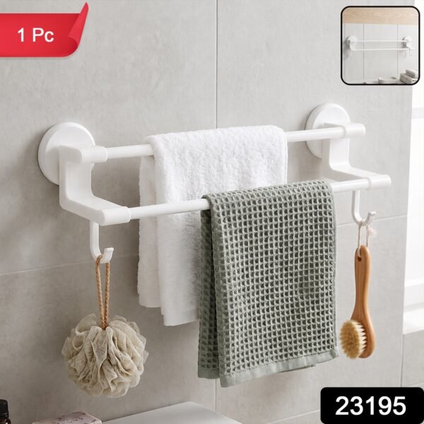 Wall Mounted Double Bar Towel Holder Rack with Side Hooks (1 Pc)