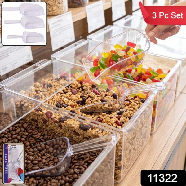 sku_7a2c5f85-0bf0-4ea4-84ca-e61b16def815 Multipurpose Plastic Scoop Set Clear Flour Coffee Sugar Grain Scoops (3 Pc Set)