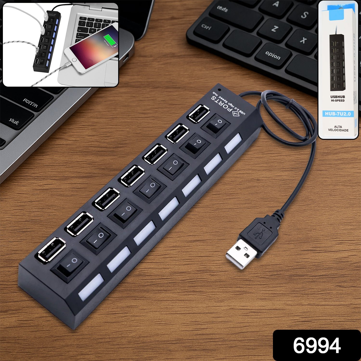 7 Port USB Hub – 7-in-1 Individual Switches, LED Indicators | Compshop