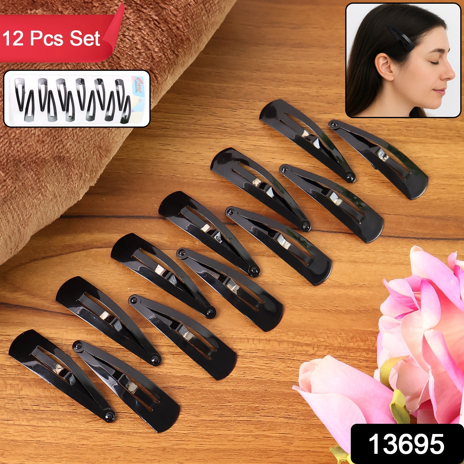 Metal Tik Tak Hair Clips – 12 Pc Matt Black Set | Calm & Curl