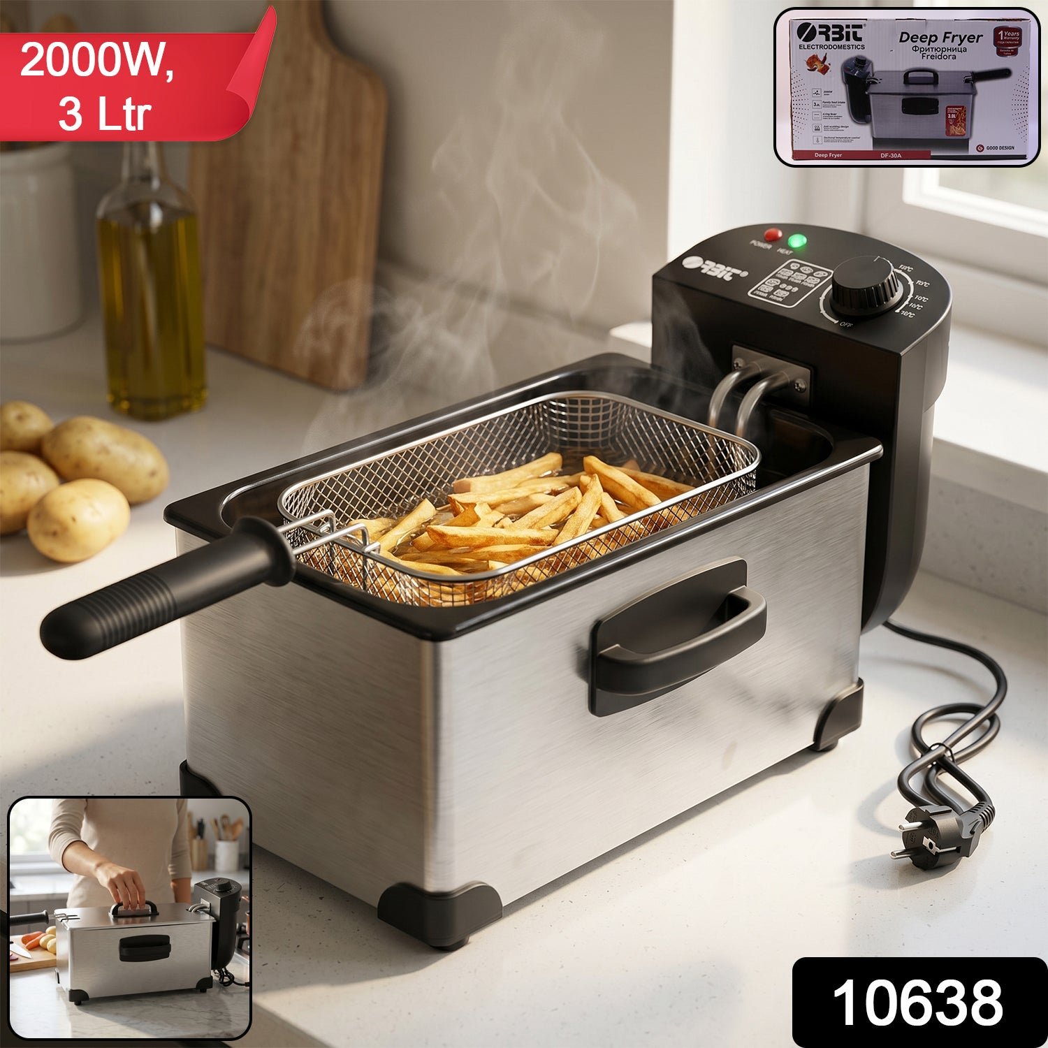 Deep Fryer 2000W – Durable 3L Stainless Steel Electric Fryer