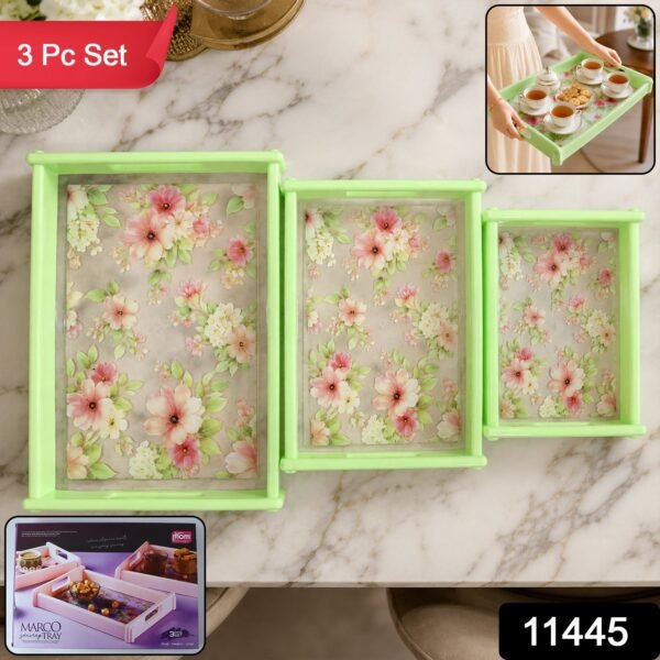 Serving Tray Set – Elegant Floral Design with Side Handles