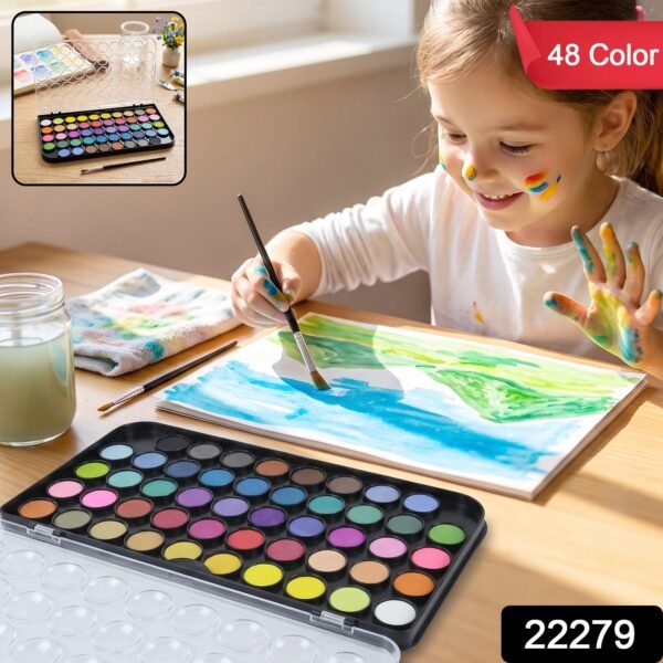 48 Color Solid Watercolor Palette Set with Brush for Art Painting (1 Set)