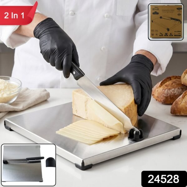 Stainless Steel 2 In 1 Cutting and Chopping Board with Built In Kni...