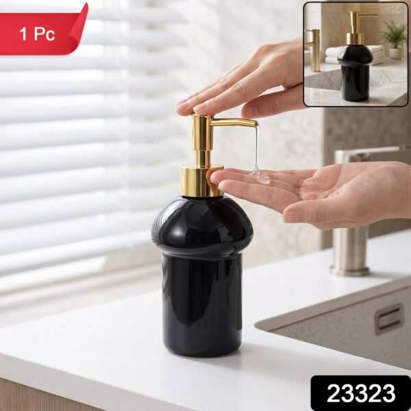 Black Glass Liquid Soap Dispenser Bottle with Gold Pump Refillable (1 Pc)