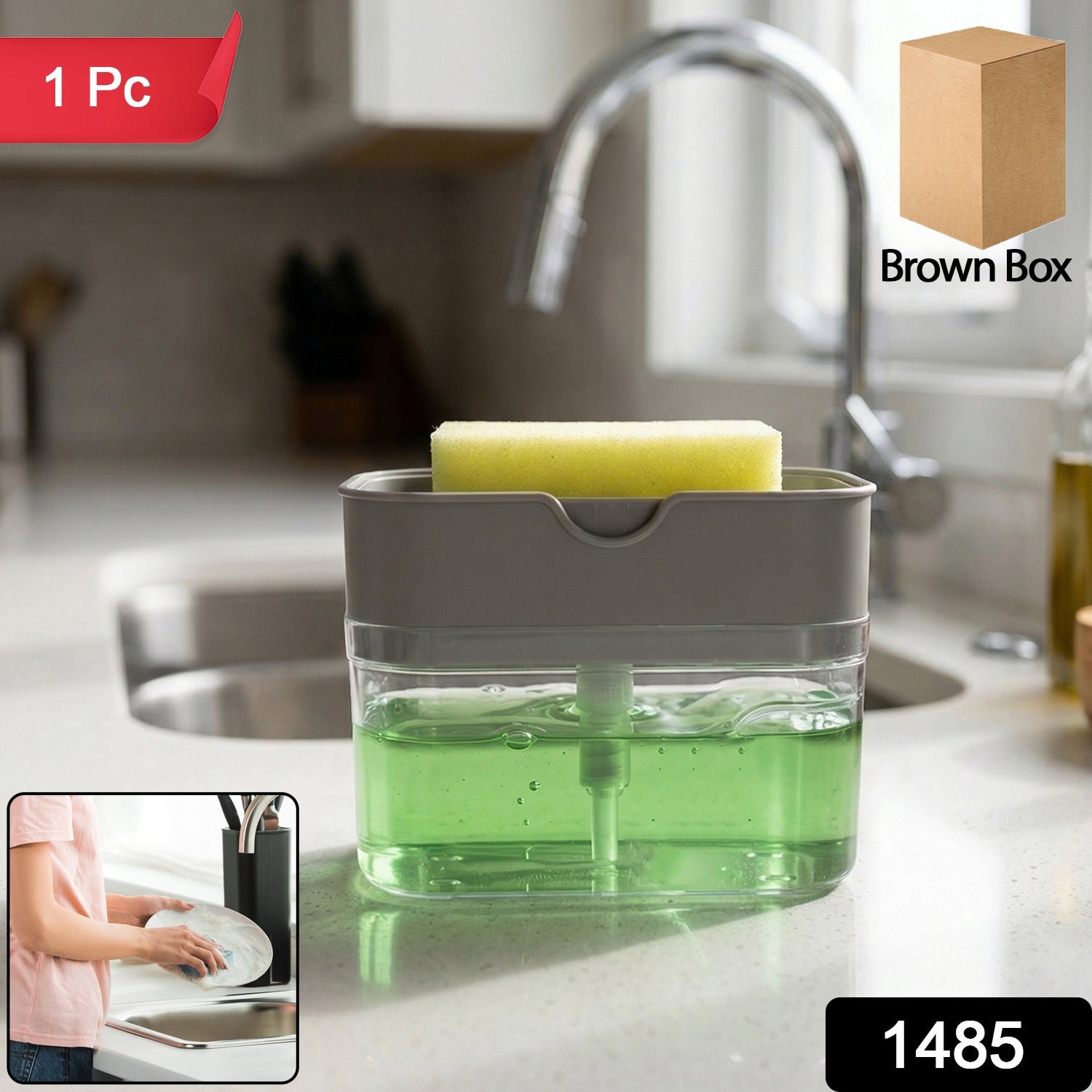 Kitchen Soap Dispenser with Sponge Holder – Organised Dishwashing | VelvetBubbles