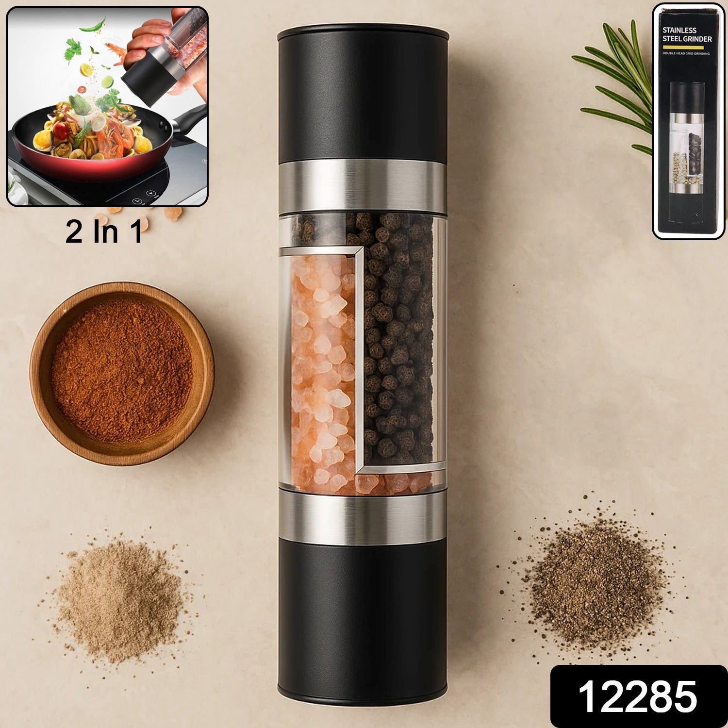Salt and Pepper Grinder – 2-in-1 Stainless Steel Manual Spice Mill
