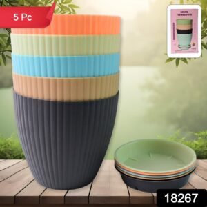 Plastic Flower Pot Set – Round 5 Pcs with Tray |