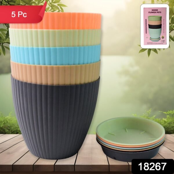 Plastic Flower Pot Set – Round 5 Pcs with Tray |