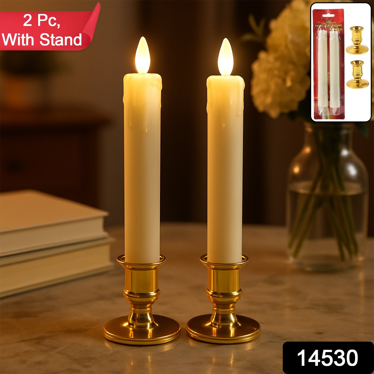 LED Flameless Taper Candles – Set of 2 Realistic Flickering Lights