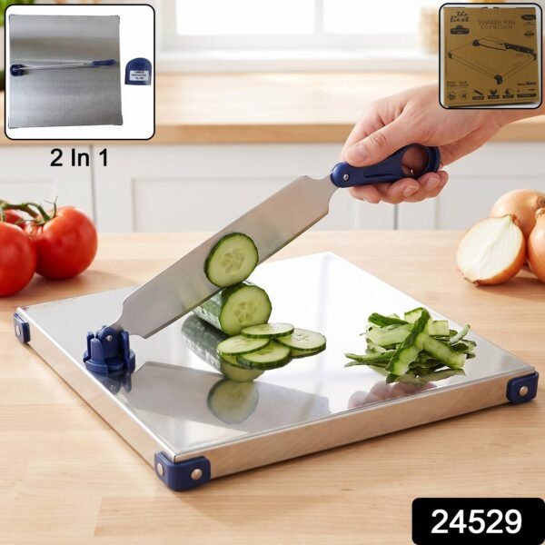 Stainless Steel 2 In 1 Cutting Chopping Board with Knife Finger Gua...