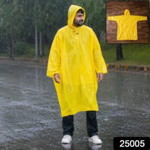 Reusable Waterproof Raincoat – Hooded Long Yellow Rain Poncho