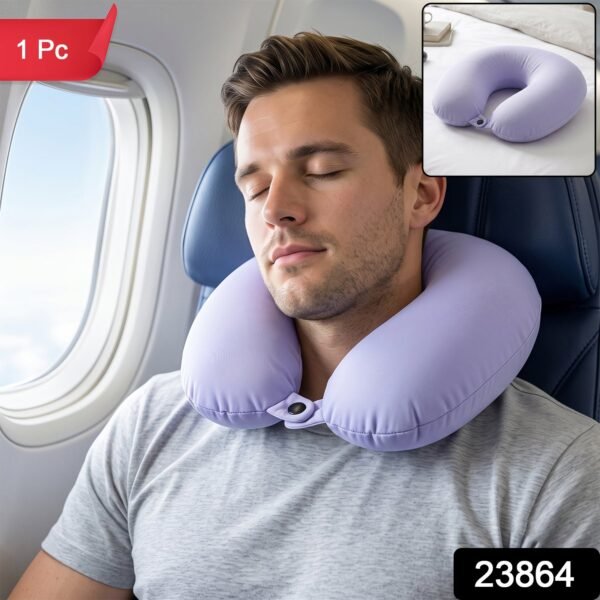 U-Shaped Travel Neck Pillow, Soft Comfortable Support Pillow with Snap Button (1 Pc)