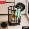 Metal Laundry Basket with Wheels, Round Standing Dirty Clothes Hamper (1 Pc)
