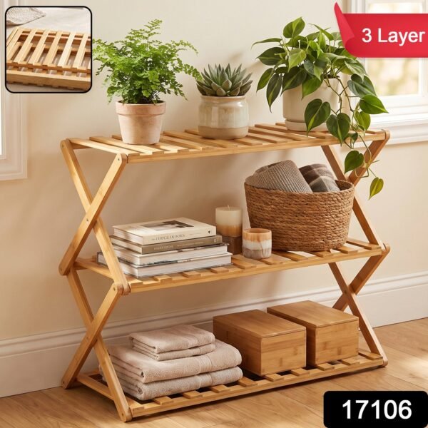 3 Layer Foldable Bamboo Shoe Rack Multi-Purpose Storage Shelf (1 Set)