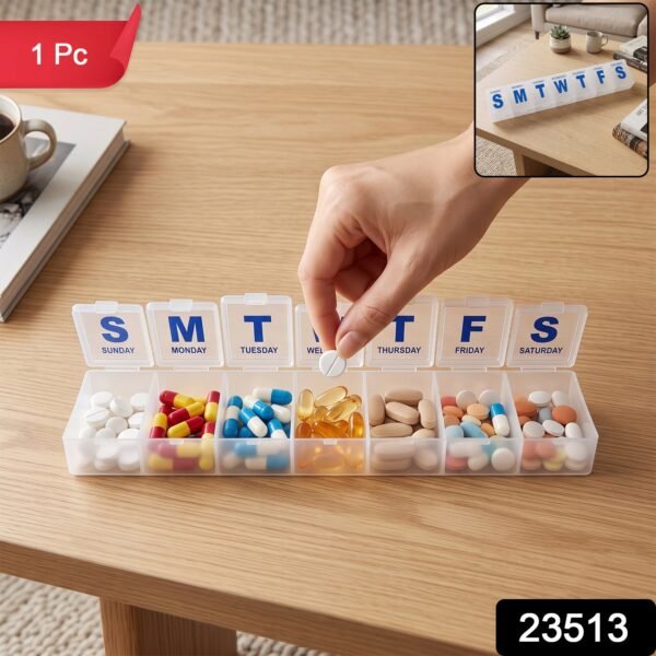 7 Day Weekly Plastic Pill Box Organizer with Daily Compartments (1 Pc)
