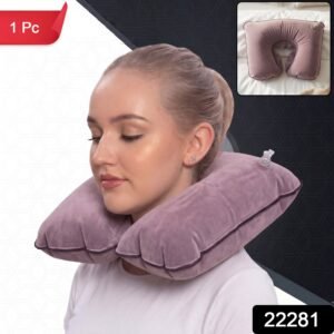 Inflatable U Shape Velvet Travel Neck Pillow for Flight Rest (1 Pc)