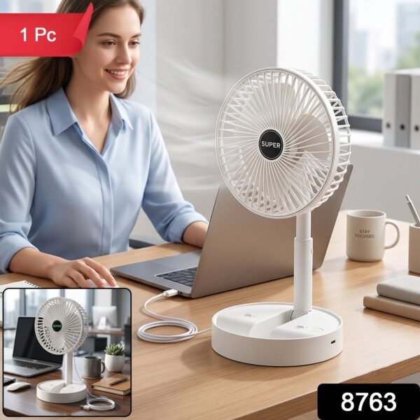 Portable Foldable USB Desktop Fan with Adjustable Height Stand (1 Pc)