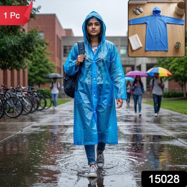 Blue EVA Hooded Rain Coat for Men & Women Monsoon Wear