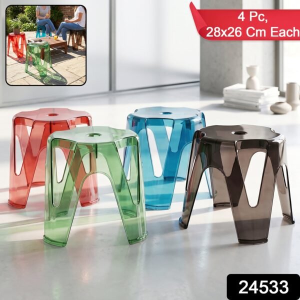Transparent Plastic Stool Set – Indoor Outdoor Stackable 4 Pc