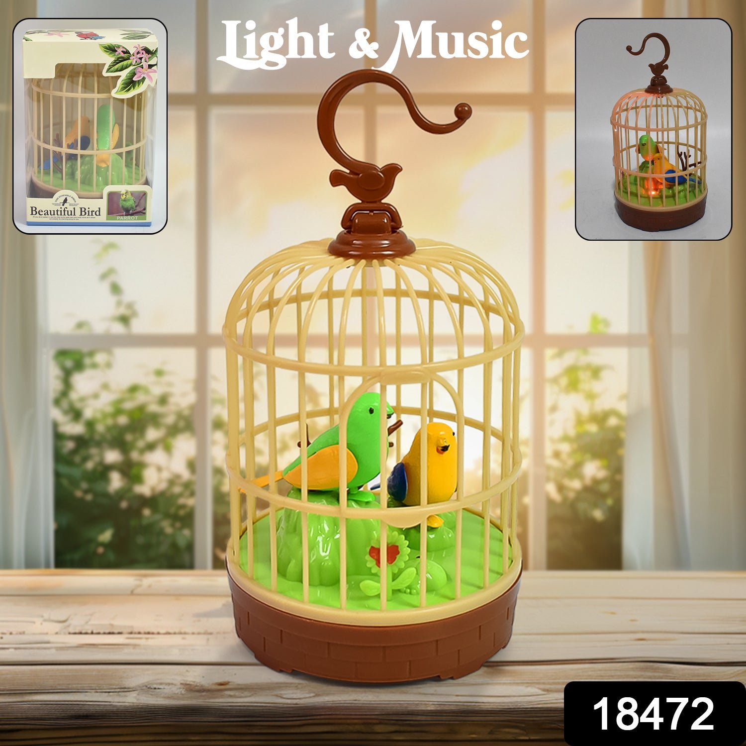 Chirping Bird Toy – Sound-Activated Hanging Cage with LED & Music | Spark Tots
