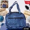 Mini Zipper Handbag – Metallic Blue Ostrich Pattern for Women