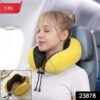 U Shaped Soft Neck Pillow Yellow Plush Travel Pillow with Drawstring (1 Pc)