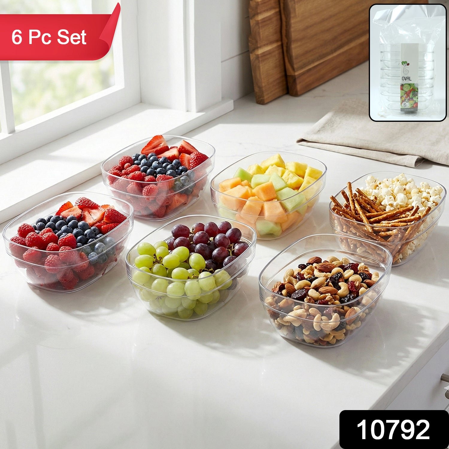 Clear Oval Serving Bowls Set – 6-Piece Multipurpose Kitchen Essential