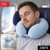 U Shaped Soft Travel Neck Pillow Blue Plush Head Neck Support Cushion (1 Pc)