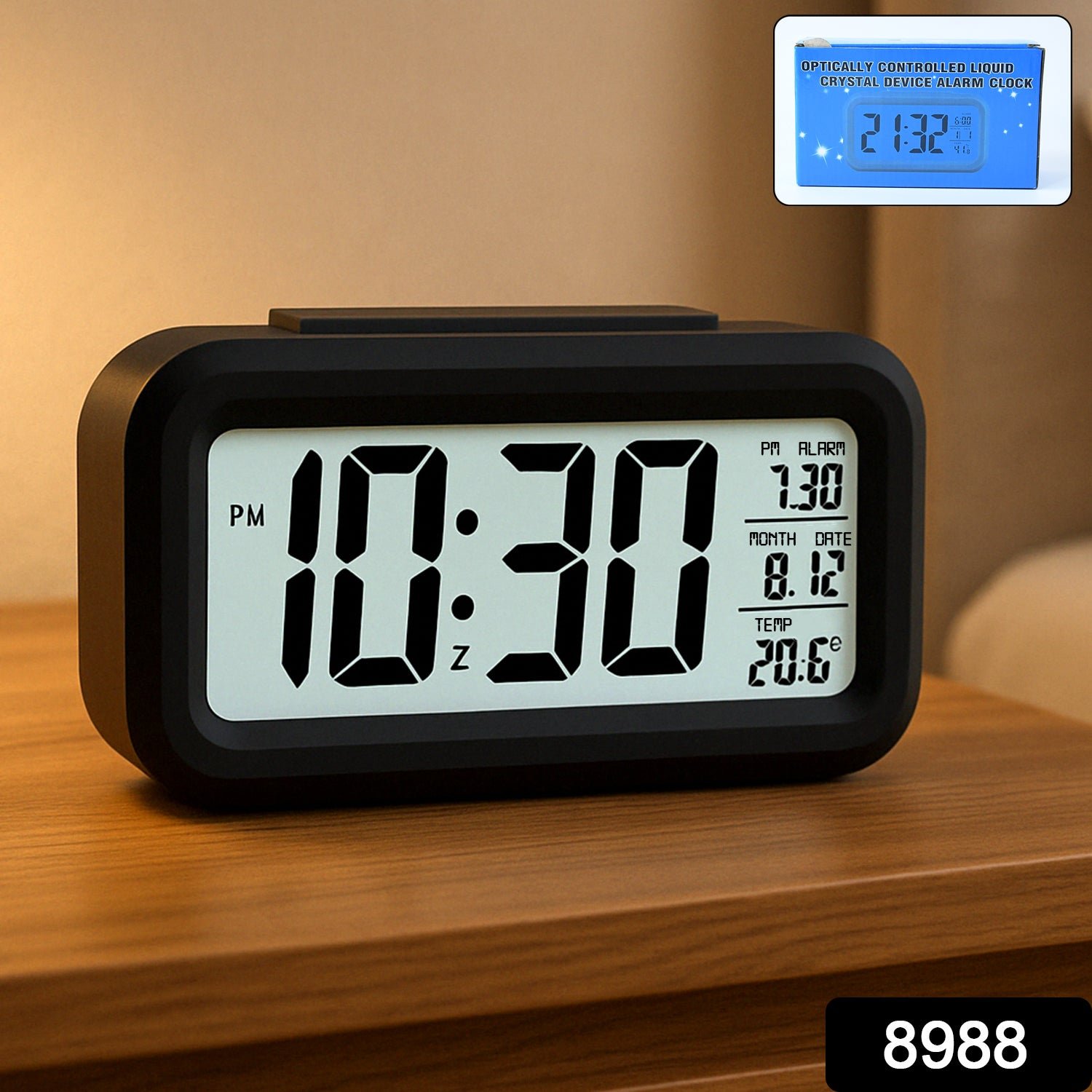 Digital LCD Alarm Clock – Backlit Display with Time & Temperature