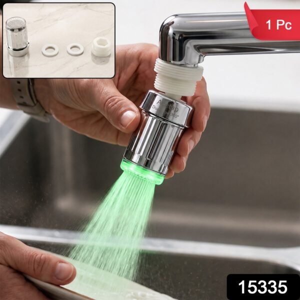 LED Light Dual Flow Faucet Tap Adapter with Splash Filter Aerator for Kitchen Sink (1 Pc)